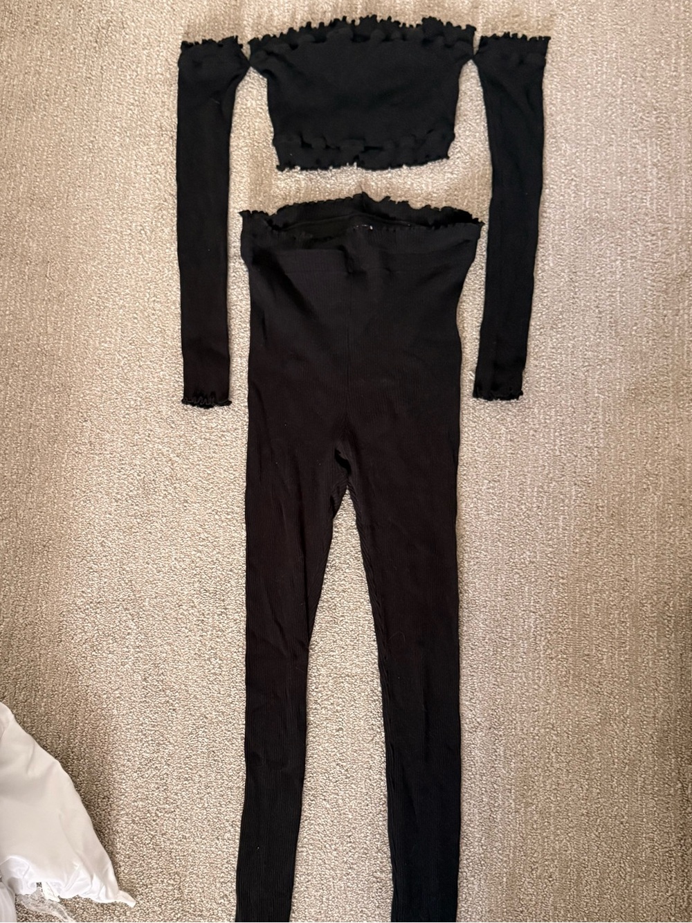 Fashion Nova Black Off-Shoulder Ribbed Jumpsuit Set